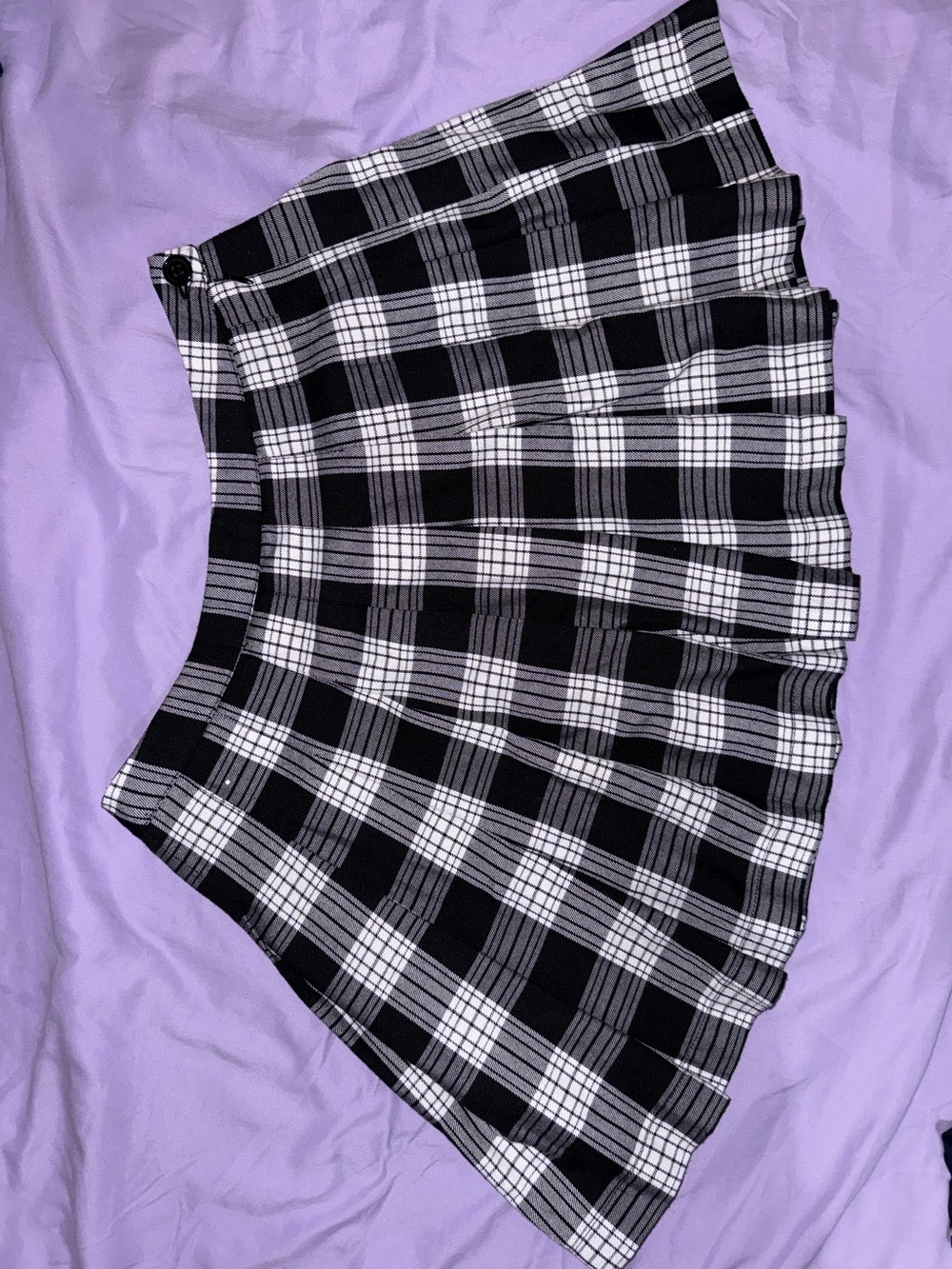 Black & White Plaid Pleated Mini Skirt